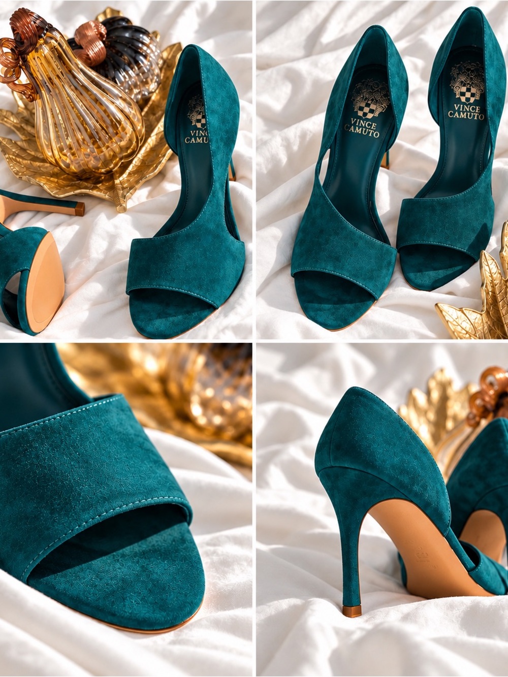 Vince Camuto Teal Suede Open-Toe Stiletto Heels
